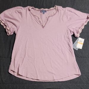 Democracy Lilac Short Sleeve Top Lace Trim Size S